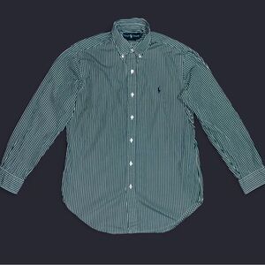 Polo RL Mens 15 32/33 Classic Green Blue Stripe Button Down Fits S/M